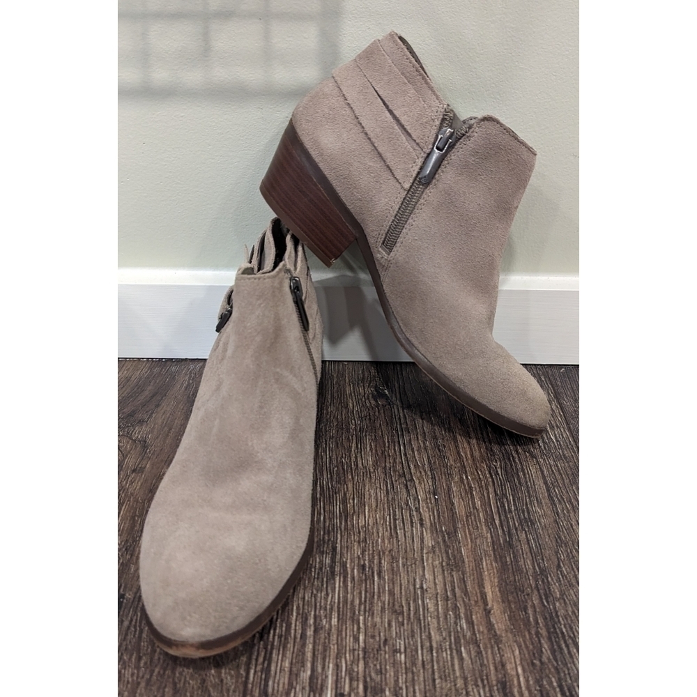 Sam Edelman Grey Leather Suede Petal Heeled Ankle Boots Size 7 - Picture 11 of 11
